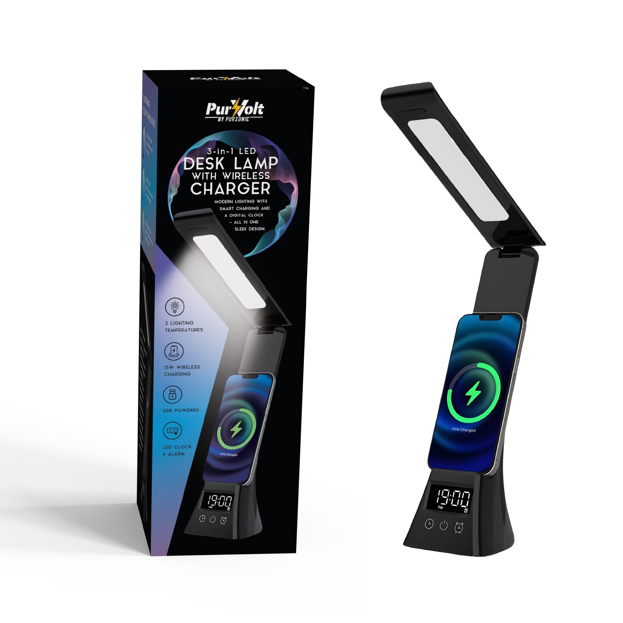 3-in-1 LED Desk Lamp with Wireless Charger and Alarm Clock – Sleek, Smart, and Space-Saving