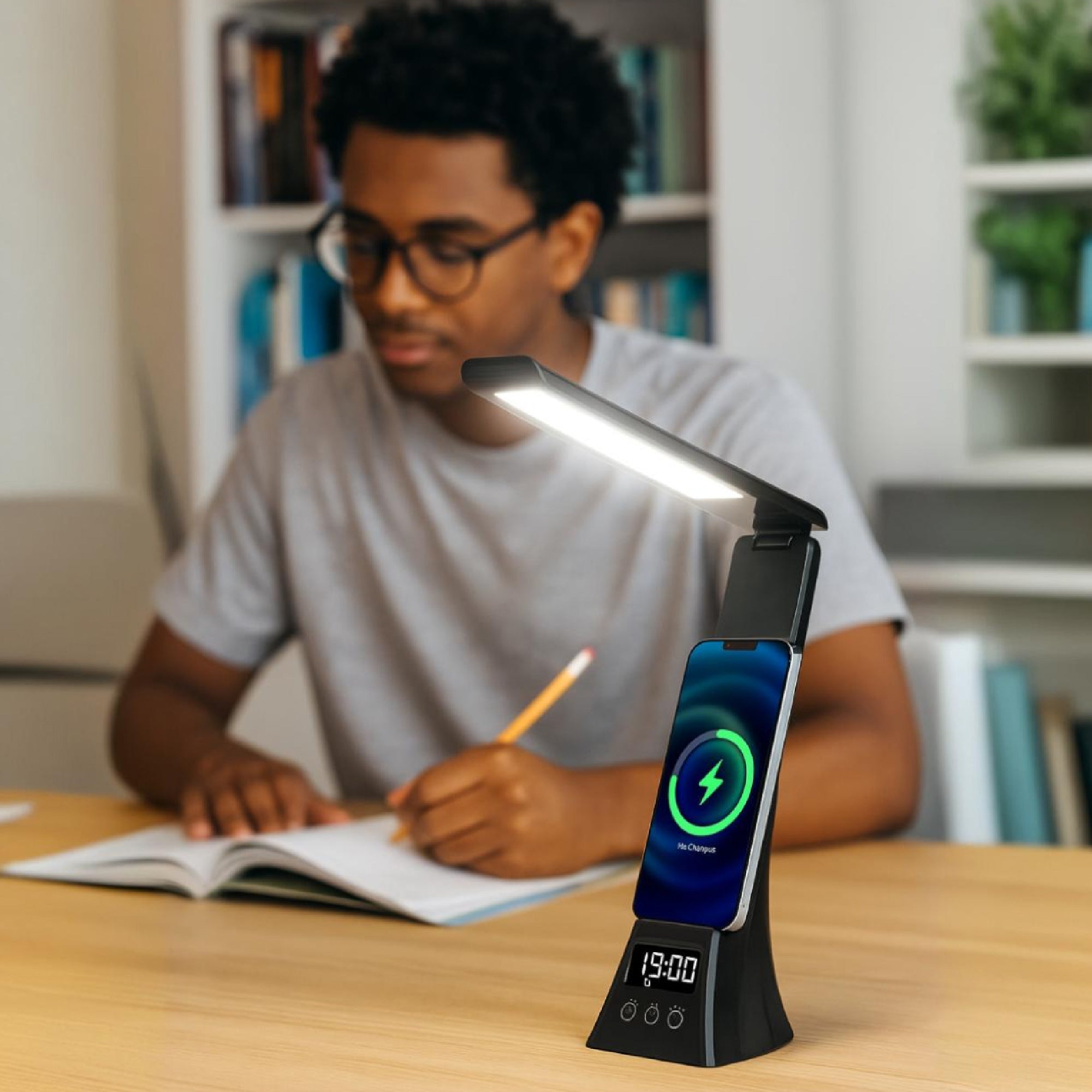 3-in-1 LED Desk Lamp with Wireless Charger and Alarm Clock – Sleek, Smart, and Space-Saving